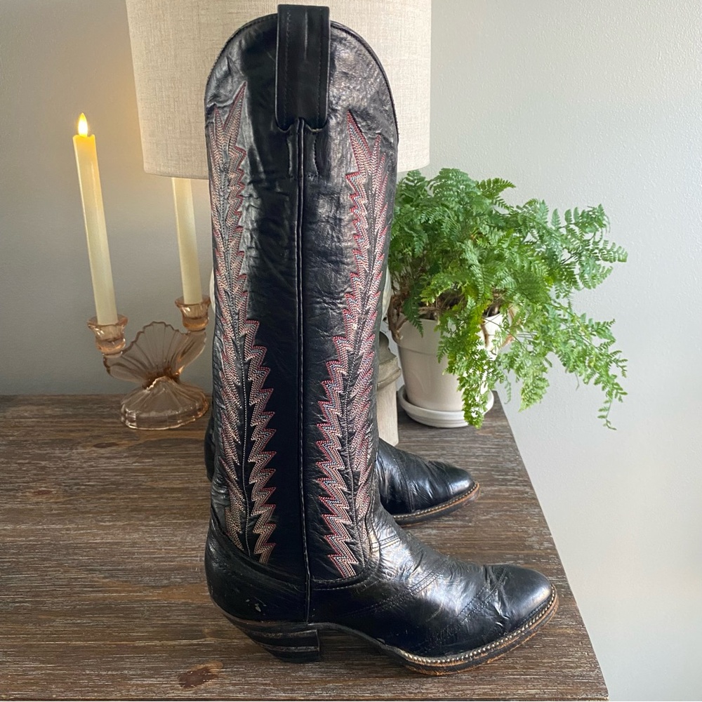LARRY MAHAN Vtg Eel Skin Exotic Tall Knee High Cowgirl Cowboy Western Boots 6.5B - Picture 6 of 16
